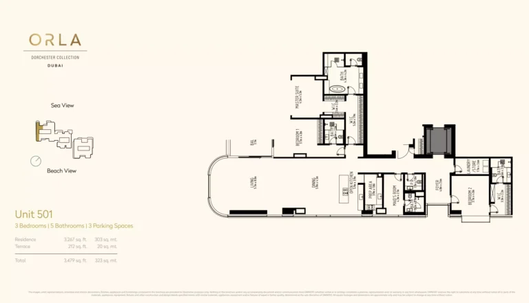 Orla by Omniyat Dorchester Collection floor plan 3 BR · 3479 sqft