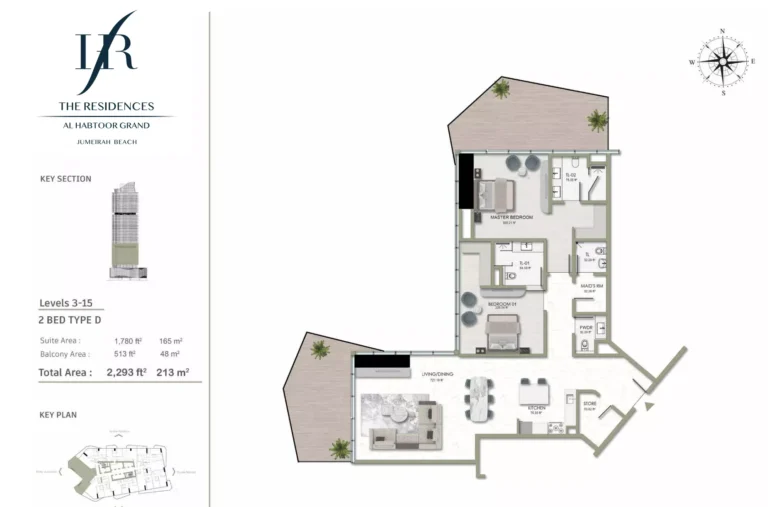 Habtoor Grand Residences floor plan 2-спальн. · 2293 sqft