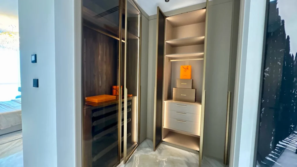 Walk-in closet with built-in shelves Al Fattan Marine Towers Dubai Marina Dubai