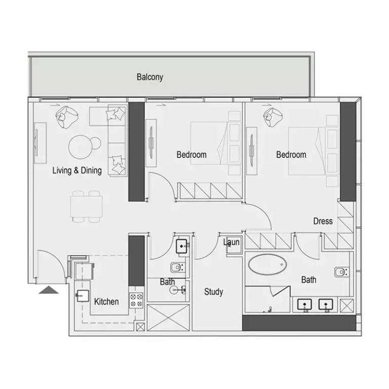 Sierra by Iman floor plan 3 BR · 1264 sqft