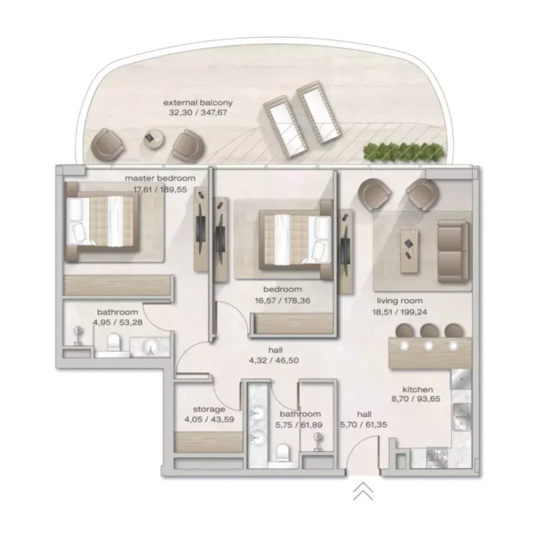 Zephyra Residences floor plan 2 BR · 1244 sqft