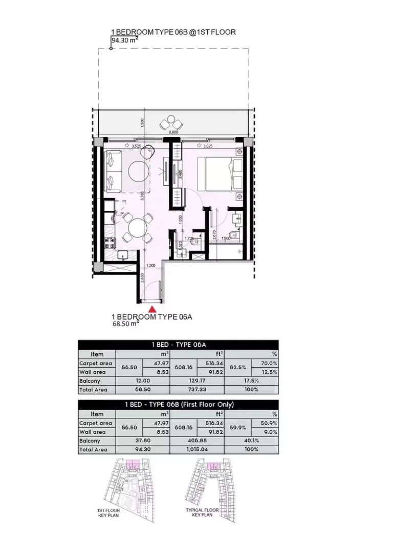 Azizi Arian floor plan 1 BR · 1015 sqft