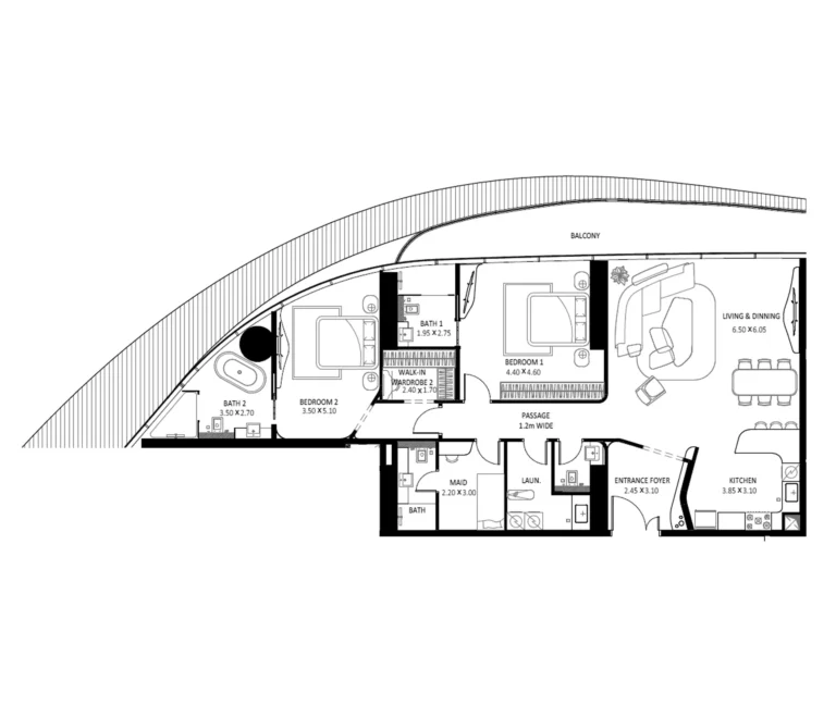 Bugatti Residences floor plan 2 BR · 2017 sqft