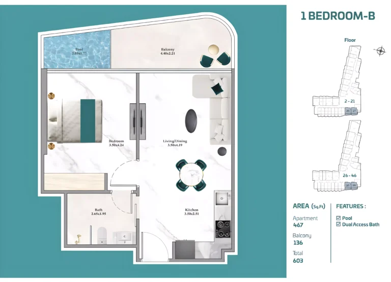 Breez by Danube floor plan 1-спальн. · 603 sqft