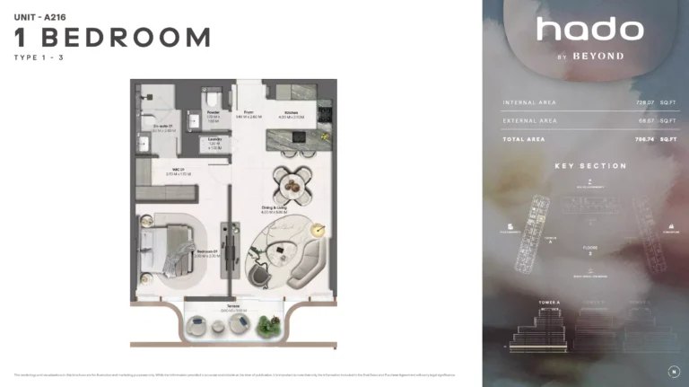 Hado by Beyond floor plan 1 BR · 796 sqft