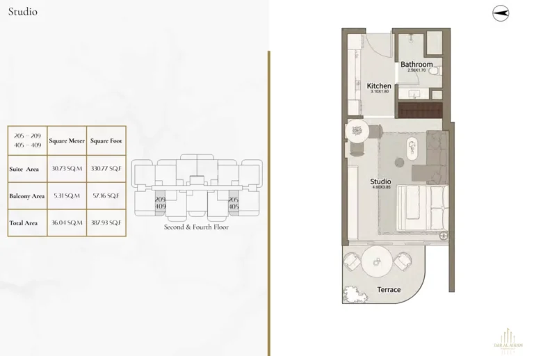 Dar Al Aiham One floor plan Studio · 387 sqft