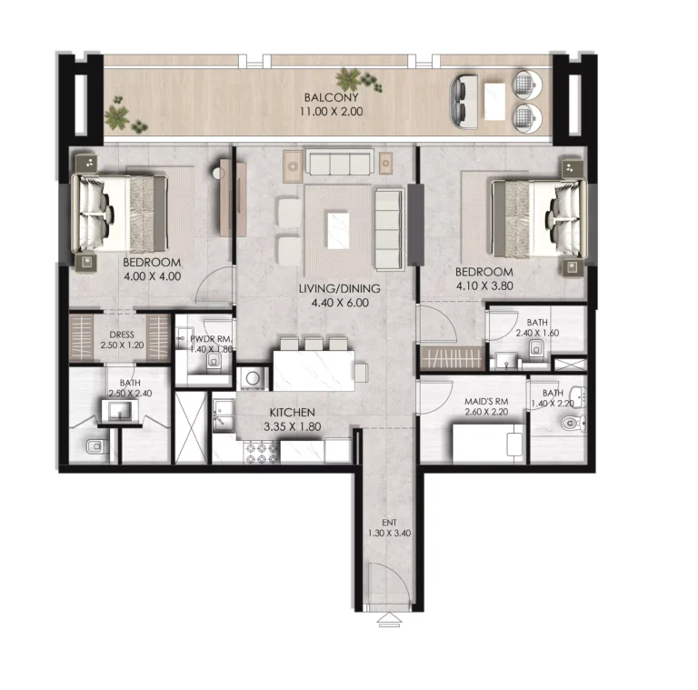 Fairway Residences by Prescott floor plan 2 BR · 1382 sqft