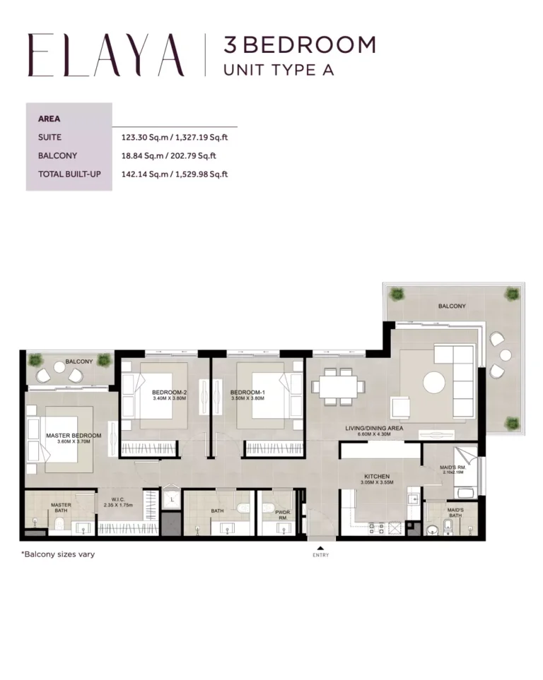 Elaya floor plan 3 BR · 1529 sqft