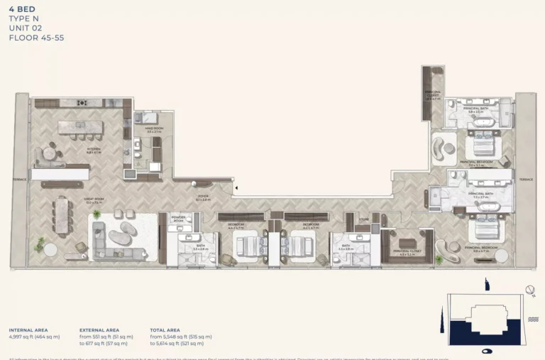 Mr. C Residences Downtown floor plan 4-спальн. · 5614 sqft