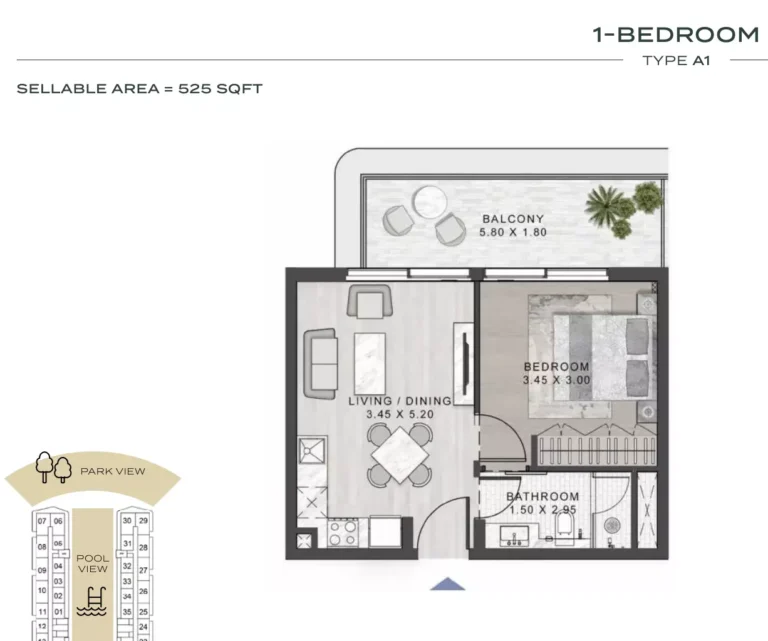 Elo 3 floor plan 1-спальн. · 525 sqft