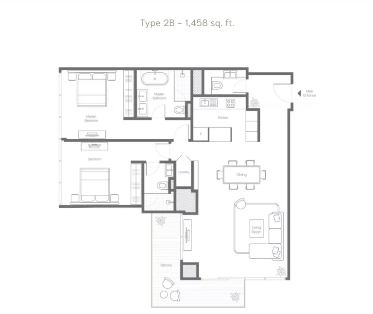 Banyan Tree Residences floor plan 2-спальн. · 1458 sqft