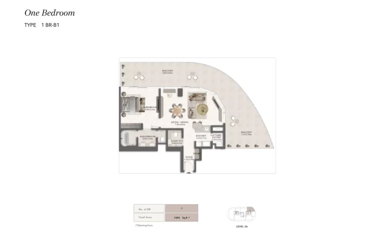Jumeirah Residences Asora Bay floor plan 1 BR · 1594 sqft