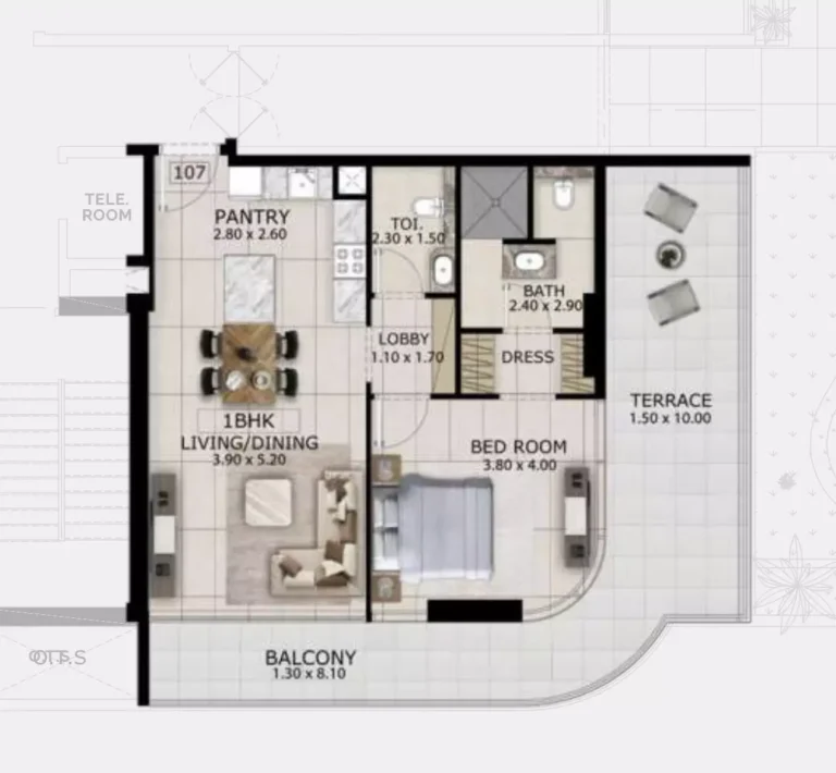 Mayfair Gardens floor plan 1-спальн. · 1093 sqft