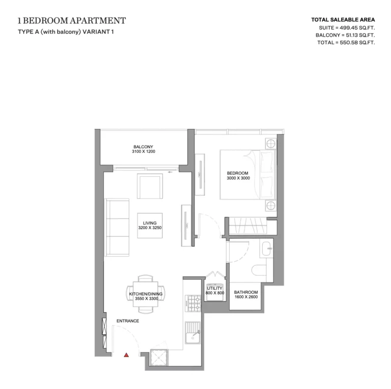 Skyvue Solair floor plan 1 BR · 551 sqft