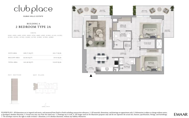 Club Place floor plan 2-спальн. · 1421 sqft