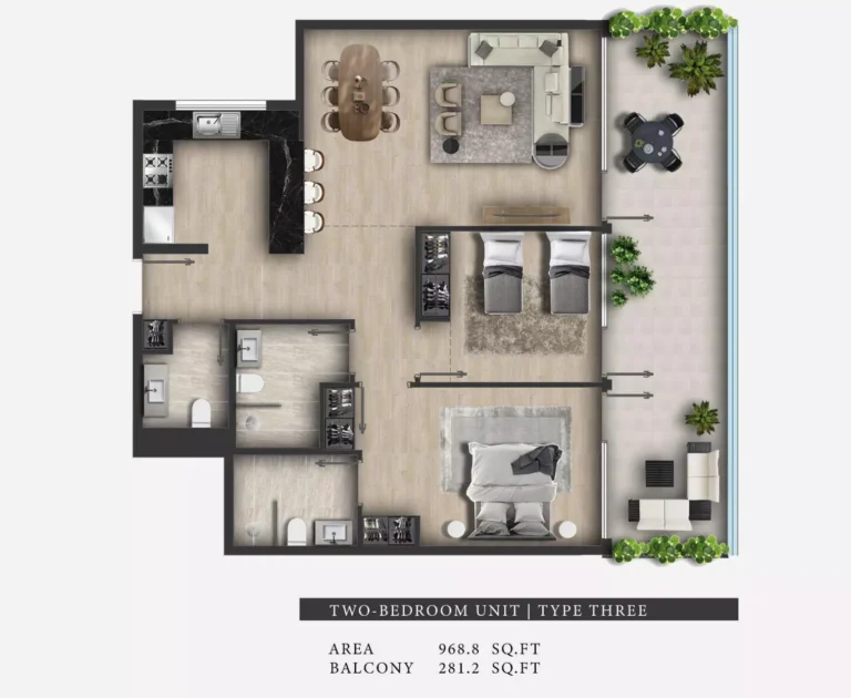 311 Boulevard floor plan 2 BR · 968 sqft