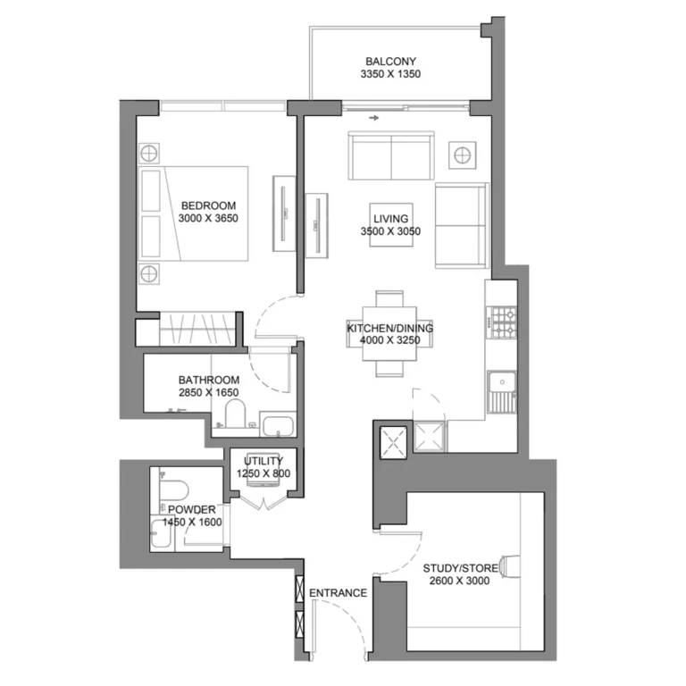 310 Riverside Crescent floor plan 1-спальн. · 818 sqft