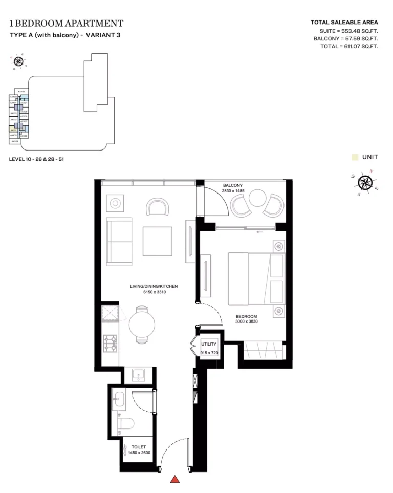 Sobha Creek Vistas Heights floor plan 1 BR · 611 sqft