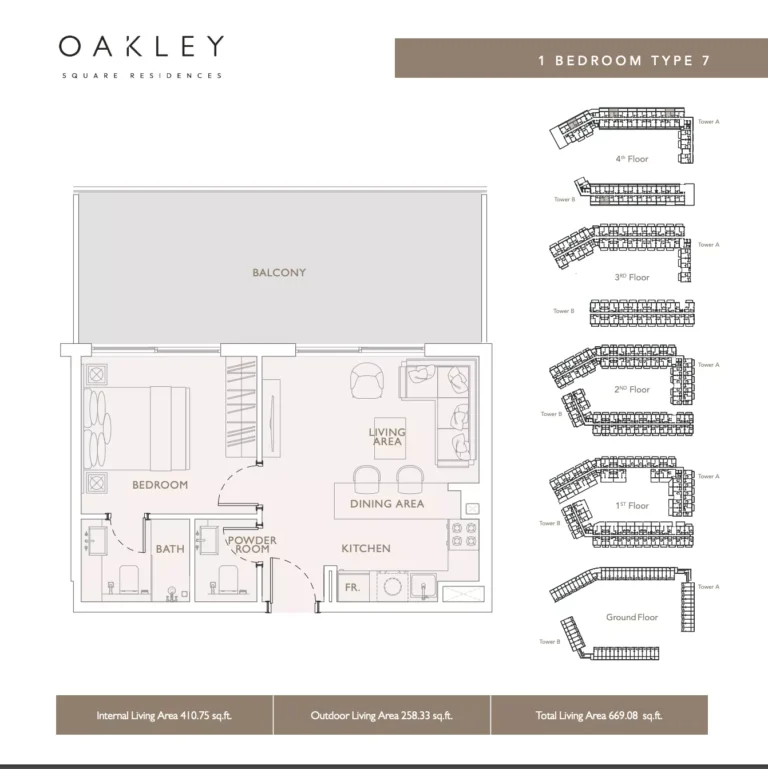 Oakley Square Residences floor plan 1 BR · 669 sqft