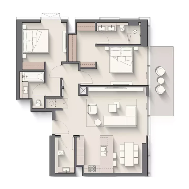Riverton House floor plan 2 BR · 1109 sqft