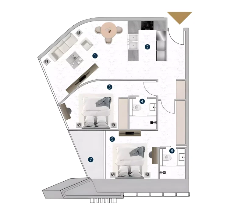 Franck Muller Yachting by London Gate floor plan 2-спальн. · 950 sqft