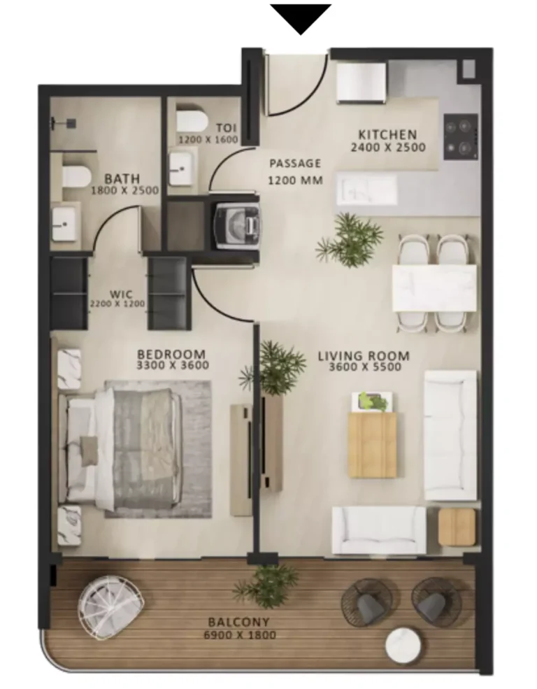 Altair 52 floor plan 1 BR · 745 sqft