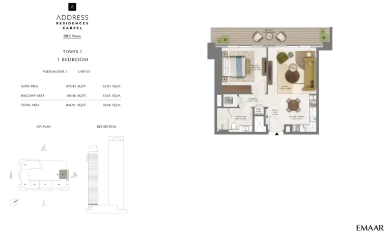 Address Residences Zabeel floor plan 1-спальн. · 846 sqft