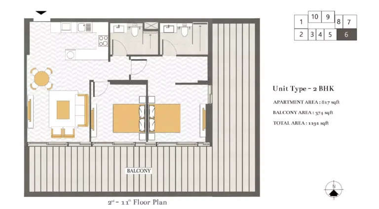 Ashwood Residences floor plan 2 BR · 1191 sqft