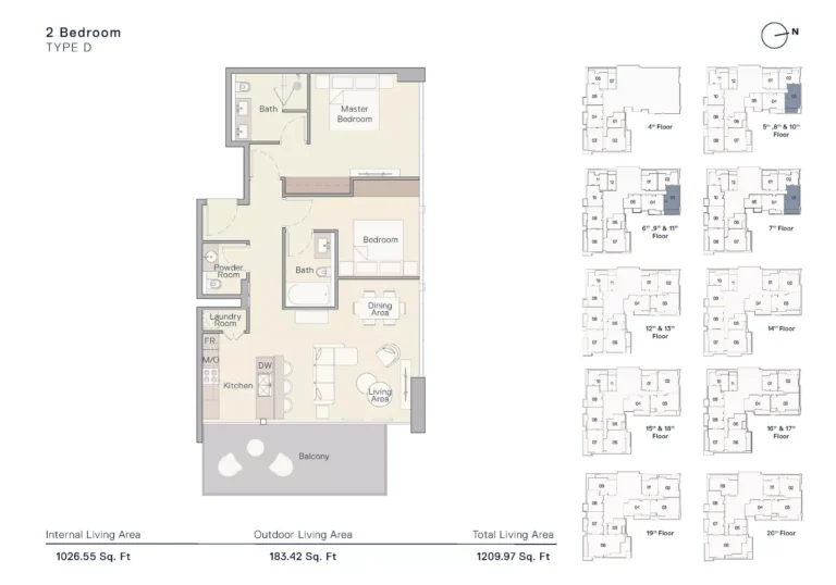 The Crestmark floor plan 2-спальн. · 1209 sqft