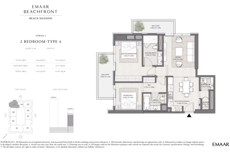Beach Mansion floor plan 2 BR · 1234 sqft