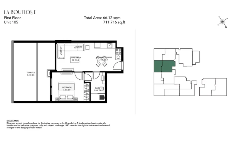 La Boutique by LMD floor plan 1-спальн. · 711 sqft
