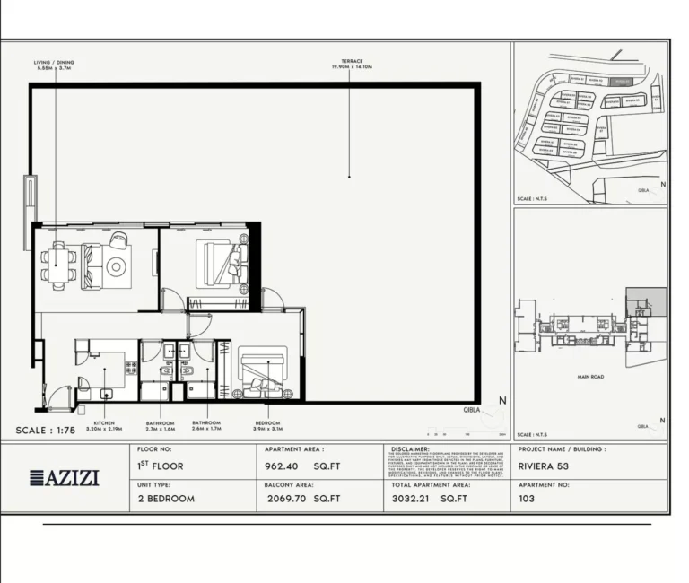 Azizi Riviera 53 floor plan 2 BR · 3032 sqft