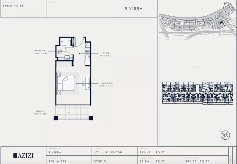 Azizi Riviera 65 floor plan Студия · 386 sqft