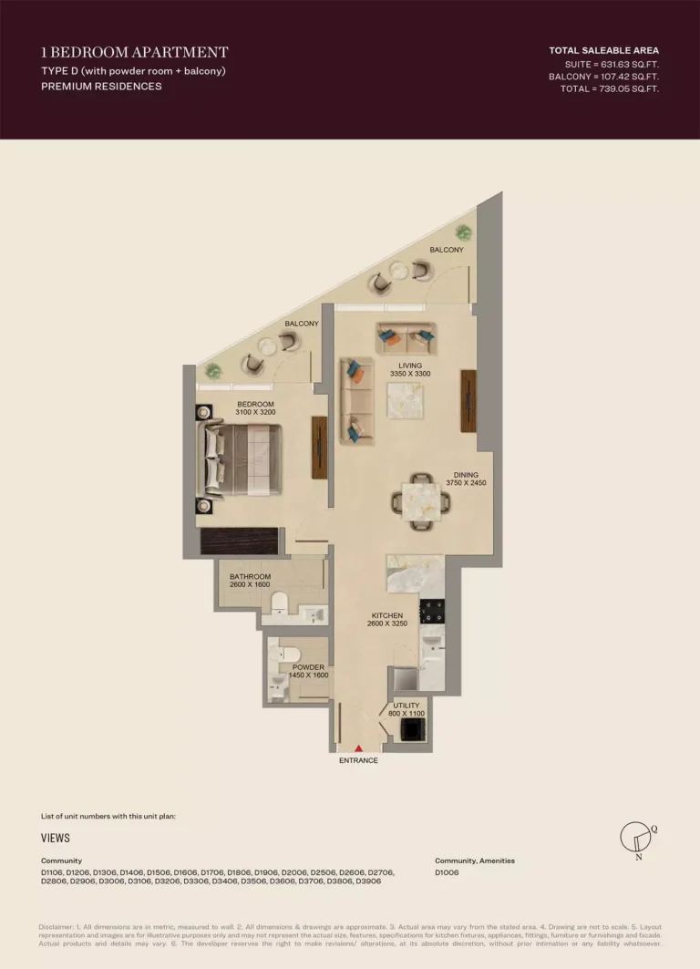 SkyVue Altier floor plan 1 BR · 739 sqft