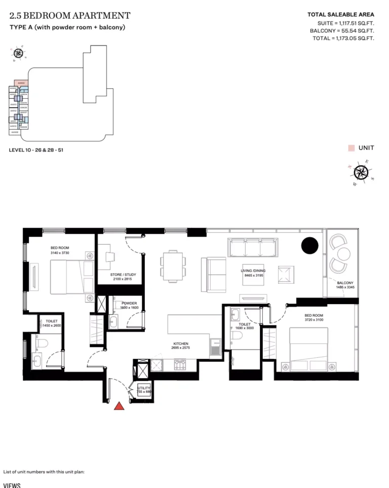 Sobha Creek Vistas Heights floor plan 3 BR · 1173 sqft