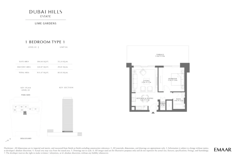 Lime Gardens floor plan 1 BR · 915 sqft