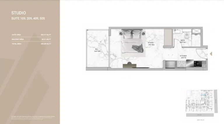 Al Serh Residences 11 floor plan Studio · 436 sqft