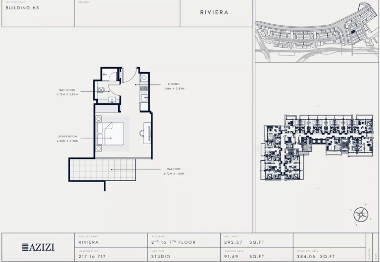 Azizi Riviera 63 floor plan Студия · 384 sqft