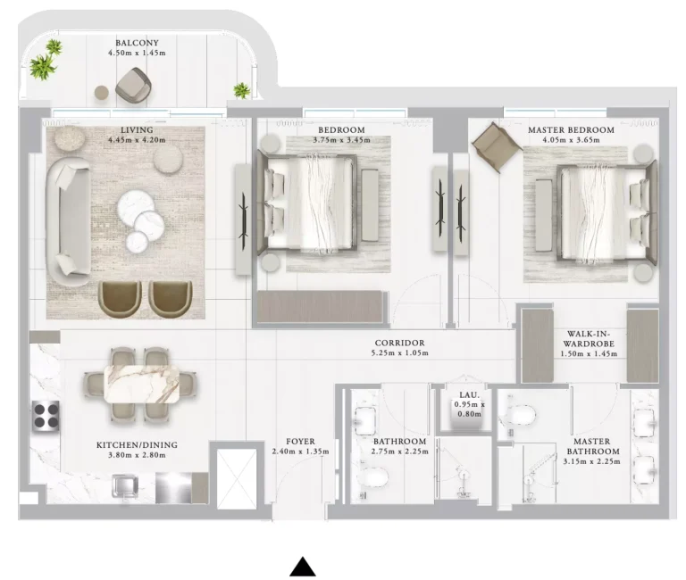 Ocean Star floor plan 2-спальн. · 1155 sqft