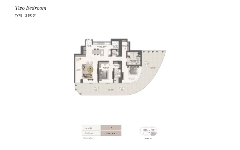 Jumeirah Residences Asora Bay floor plan 2 BR · 2396 sqft