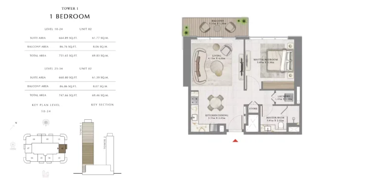 Seapoint floor plan 1 BR · 751 sqft