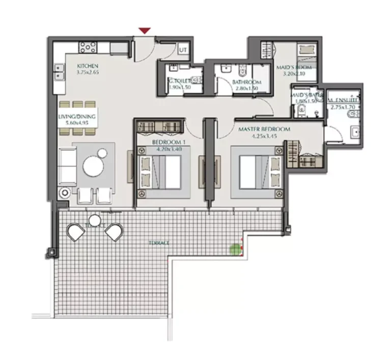 Park Views Residences B floor plan 2 BR · 1625 sqft