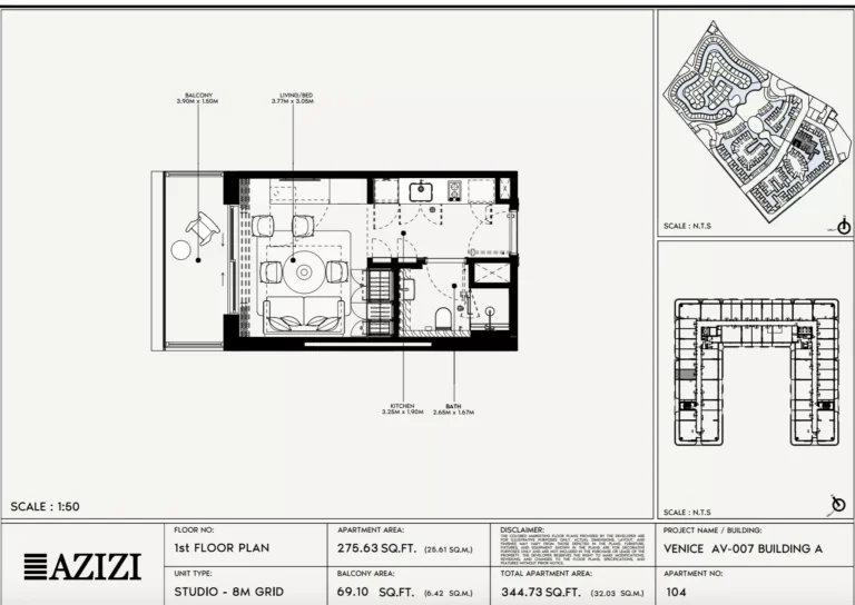 Azizi Venice 7 floor plan Studio · 344 sqft