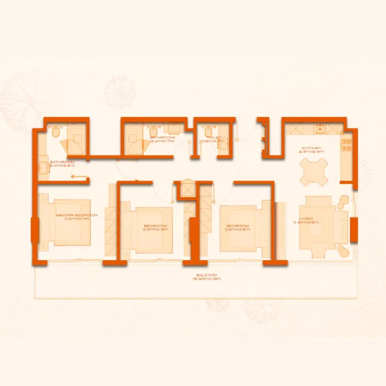 Avenew 888 floor plan 3-спальн. · 1438 sqft