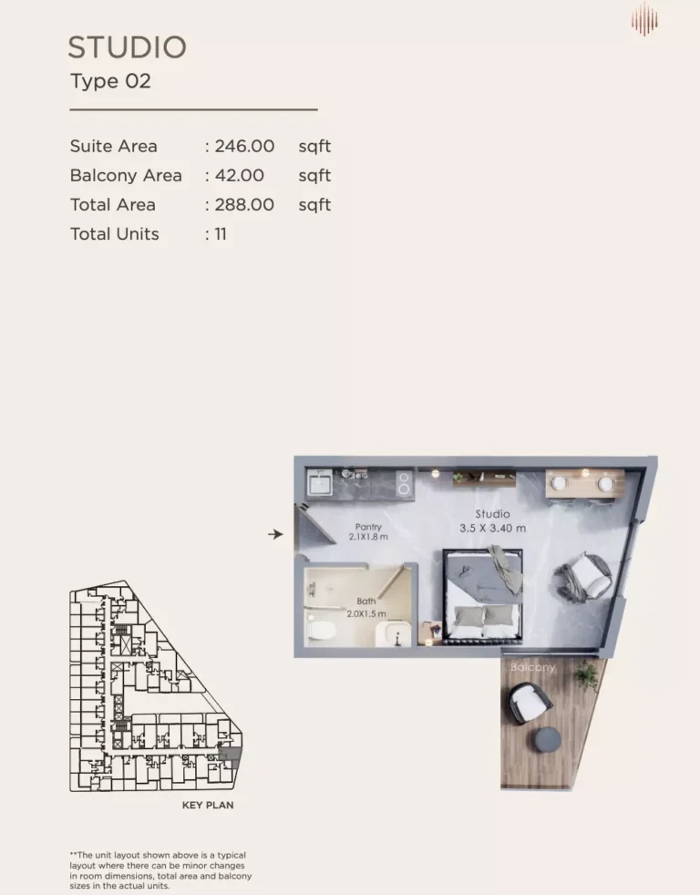 Terra Tower floor plan Студия · 288 sqft