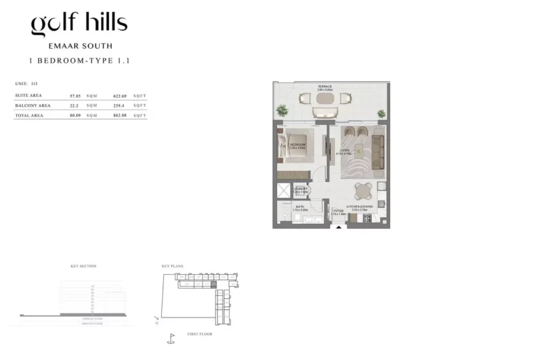 Golf Hills floor plan 1 BR · 862 sqft