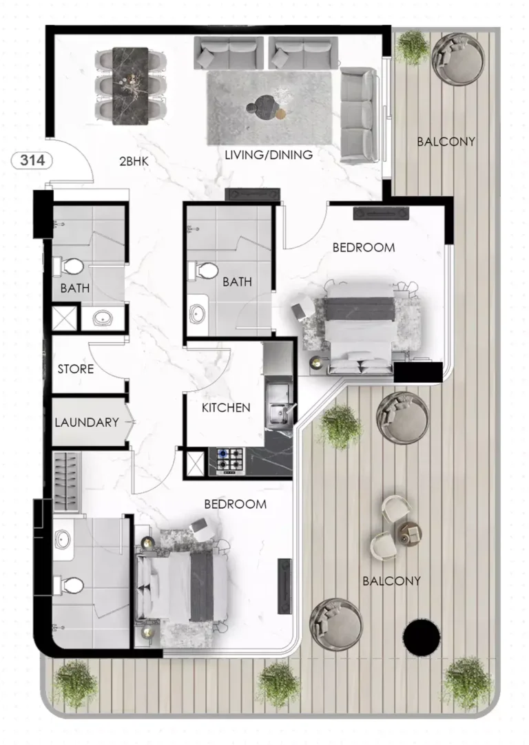 The Eighty Three floor plan 2-спальн. · 1480 sqft