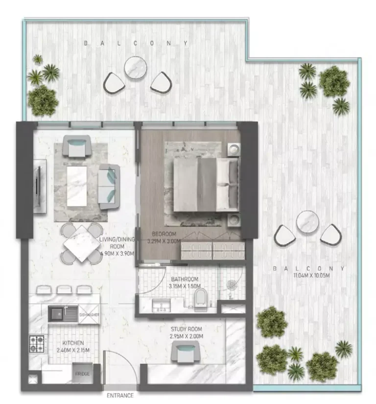Golf Greens floor plan 1-спальн. · 1019 sqft