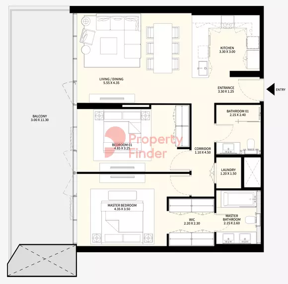 Naya at District One floor plan 2-спальн. · 1508 sqft