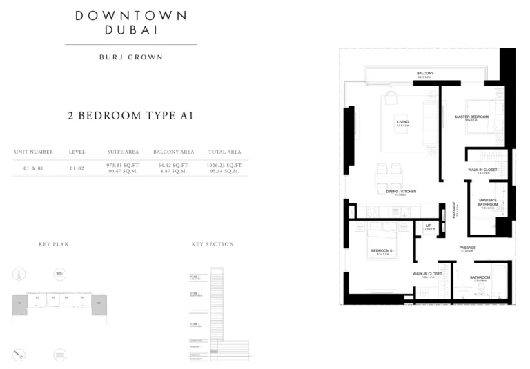 Burj Crown floor plan 2 BR · 1026 sqft
